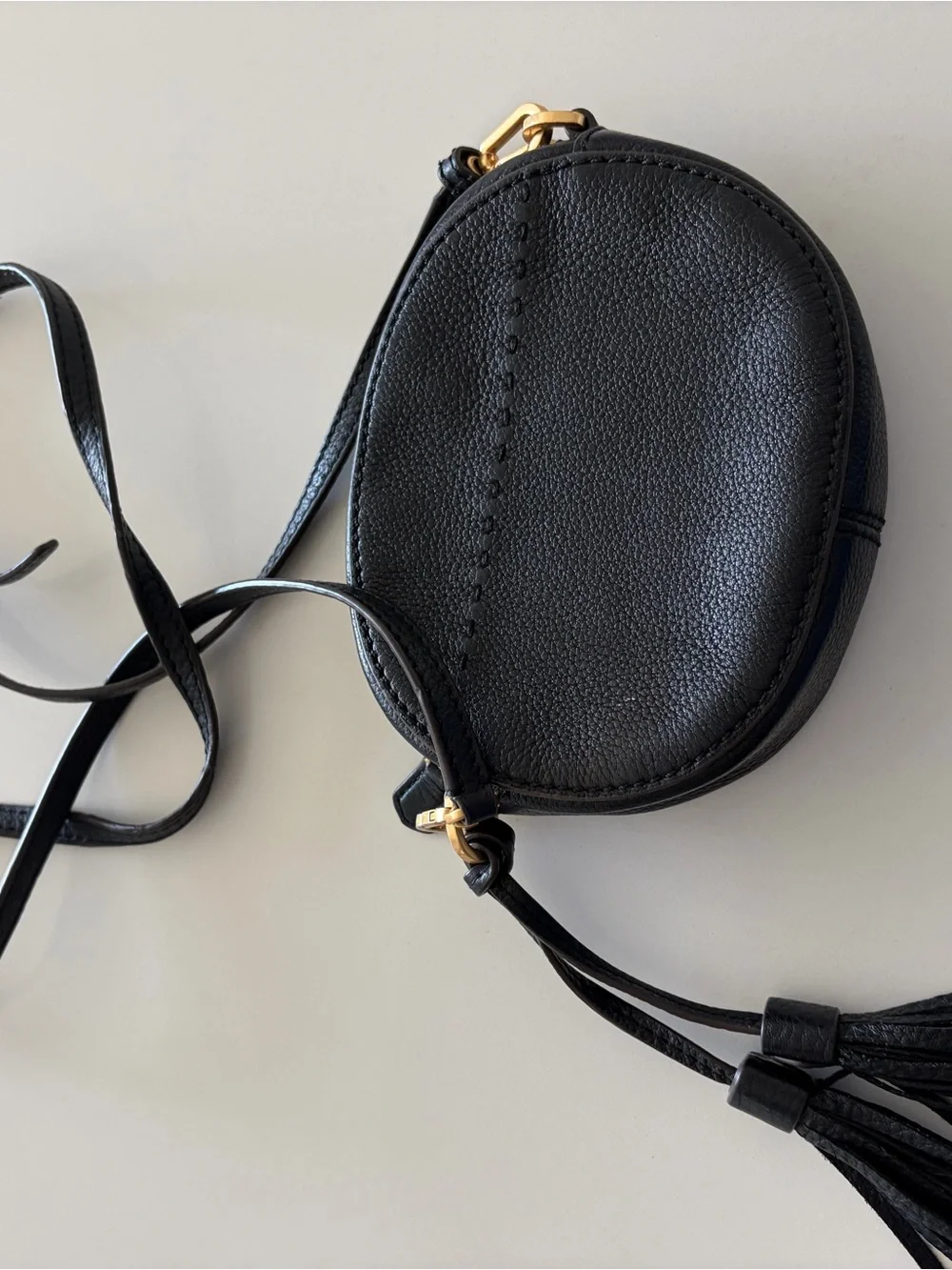 Tory Burch Black Pebbled Leather Oval purse with Tassel - Picture 6 of 7